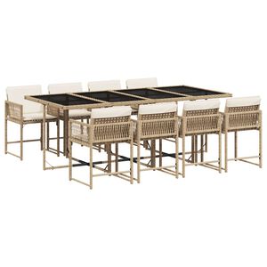 vidaXL 9-delige Tuinset met kussens poly rattan beige