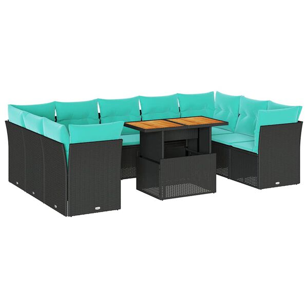 vidaXL 10-delige Loungeset met kussens poly rattan zwart