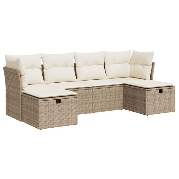 vidaXL 6-delige Loungeset met kussens poly rattan beige