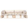 vidaXL 2-delige Tuinbankenset pallet met zandkleur kussens grenenhout