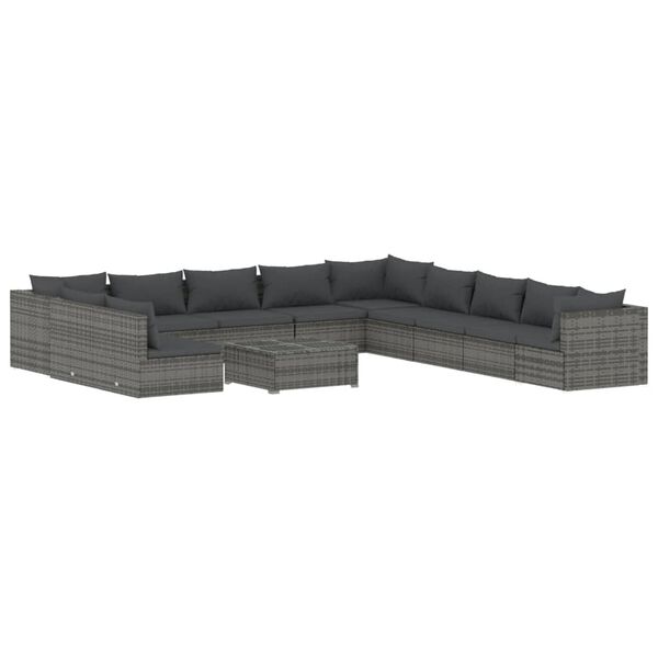 vidaXL 12-delige Loungeset met kussens poly rattan grijs