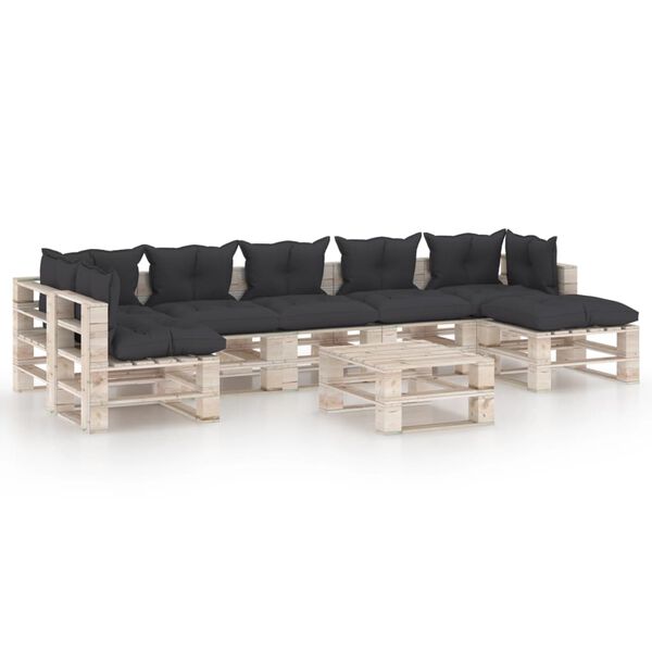 vidaXL 8-delige Loungeset met kussens pallet grenenhout