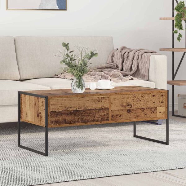 vidaXL Salontafel met lade Oud Hout 100 x 46 x 40 cm Bewerkt hout