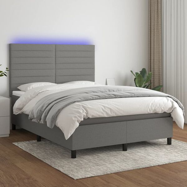 vidaXL Boxspring met matras en LED stof donkergrijs 140x200 cm