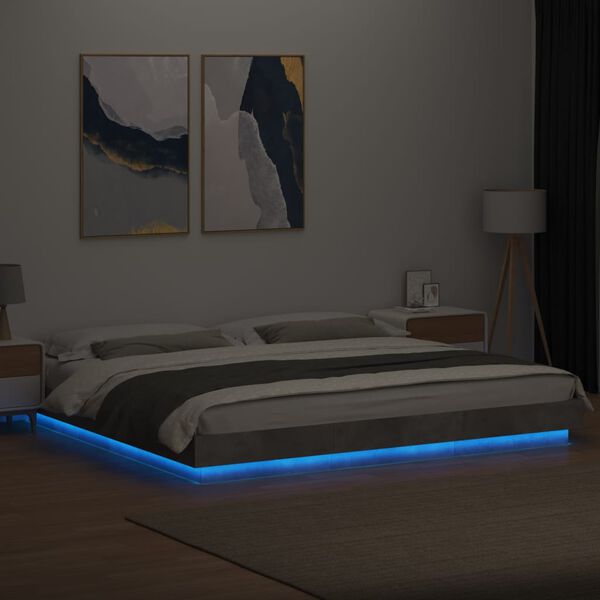 vidaXL Bedframe met LED-verlichting bewerkt hout betongrijs 200x200 cm