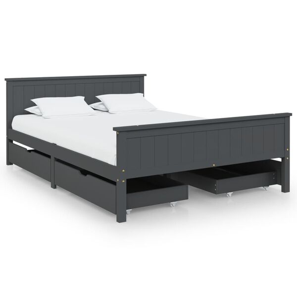 vidaXL Bedframe met 4 lades massief grenenhout donkergrijs 140x200 cm