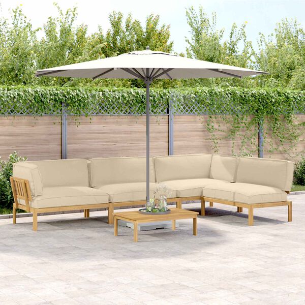 vidaXL Bankstel met kussen Effen 5 pcs Beige Massief Acaciahout