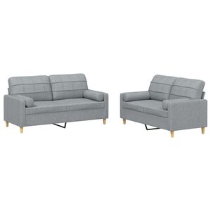 vidaXL 2-delige Loungeset met kussens stof lichtgrijs