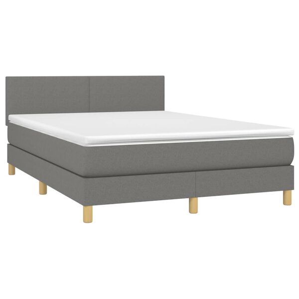 vidaXL Boxspring met matras en LED stof donkergrijs 140x200 cm