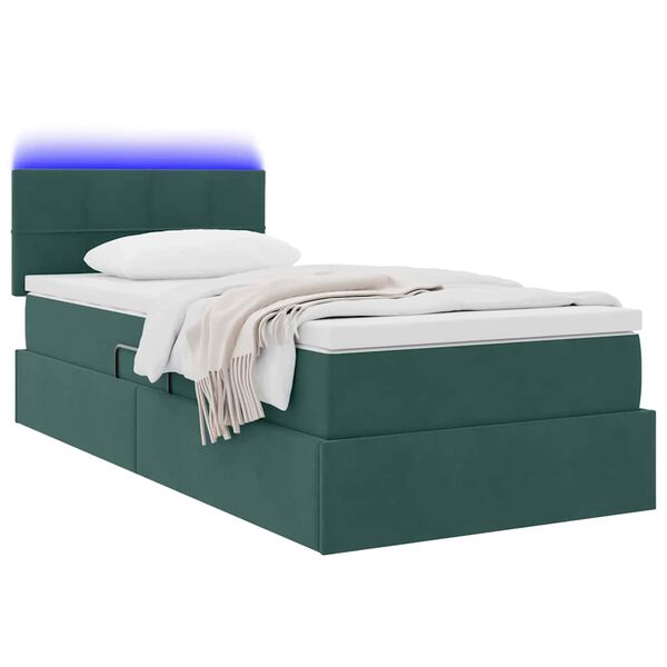 vidaXL Opbergbed met LED met matras Donkergroen 90 x 200 cm Fluweel