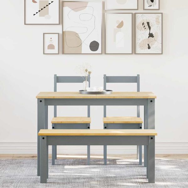 vidaXL 4-delige Eetset Panama massief grenenhout grijs