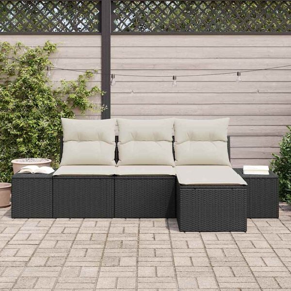 vidaXL Tuin Sofa Set met kussen 4 pcs Zwart en Crème poly rattan