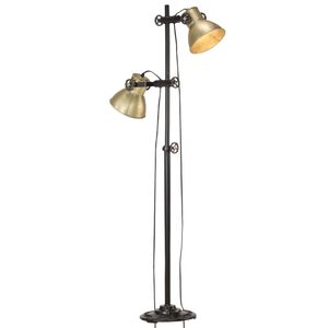 vidaXL Vloerlamp met 2 lampenkappen E27 gietijzer messingkleurig