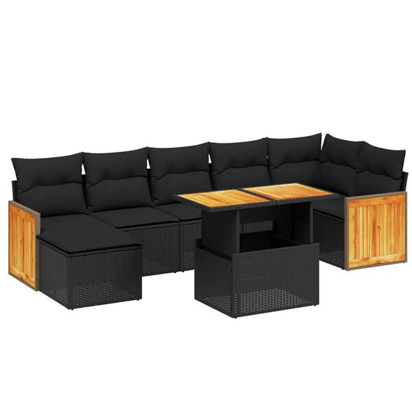 vidaXL 8-delige Loungeset met kussens poly rattan zwart