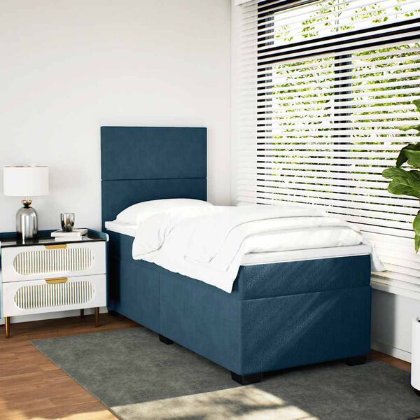 vidaXL Boxspring met matras fluweel blauw 80x200 cm