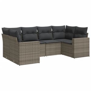 vidaXL 6-delige Loungeset met kussens poly rattan grijs