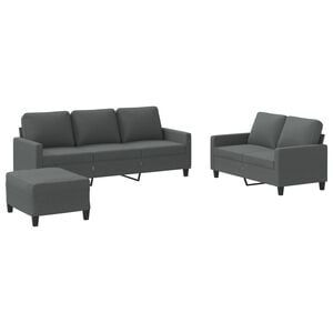vidaXL 3-delige Loungeset met kussens stof donkergrijs