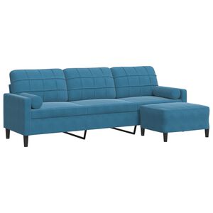 vidaXL Driezitsbank met voetenbank 210 cm fluweel blauw