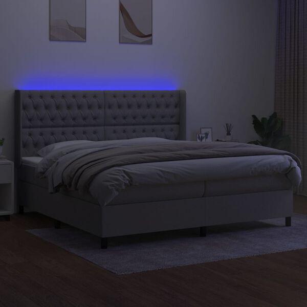 vidaXL Boxspring met matras en LED stof lichtgrijs 200x200 cm