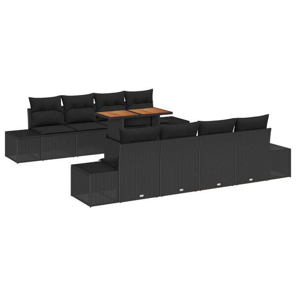 vidaXL Tuin Sofa Set met opslag 9 pcs Zwart Poly riet