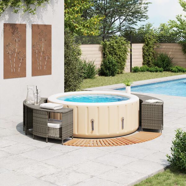 vidaXL Hottub-ombouw poly rattan massief acaciahout grijs