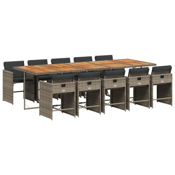 vidaXL 11-delige Tuinset met kussens poly rattan grijs