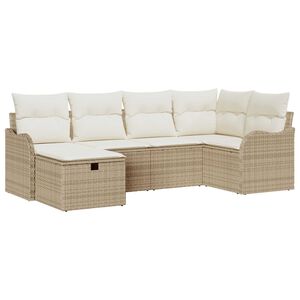 vidaXL Tuin Sofa Set met kussen met opslag 6 pcs Beige Poly riet