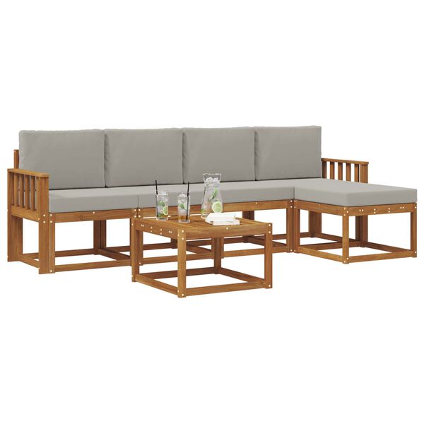 vidaXL Buiten bankenset met kussen 6 pcs Natuurlijk en Lichtgrijs