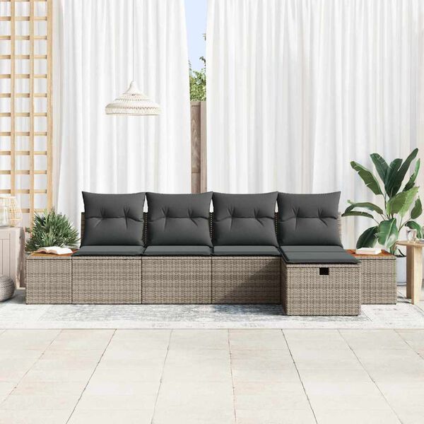 vidaXL Tuin Sofa Set met kussen 5 pcs Grijs Poly riet