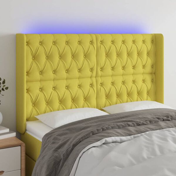 vidaXL Hoofdbord LED 147x16x118/128 cm stof groen