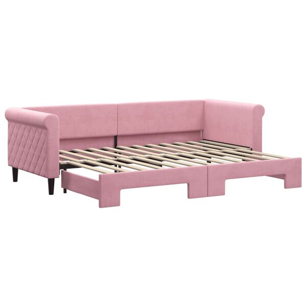 vidaXL Slaapbank met onderschuifbed 80x200 cm fluweel roze