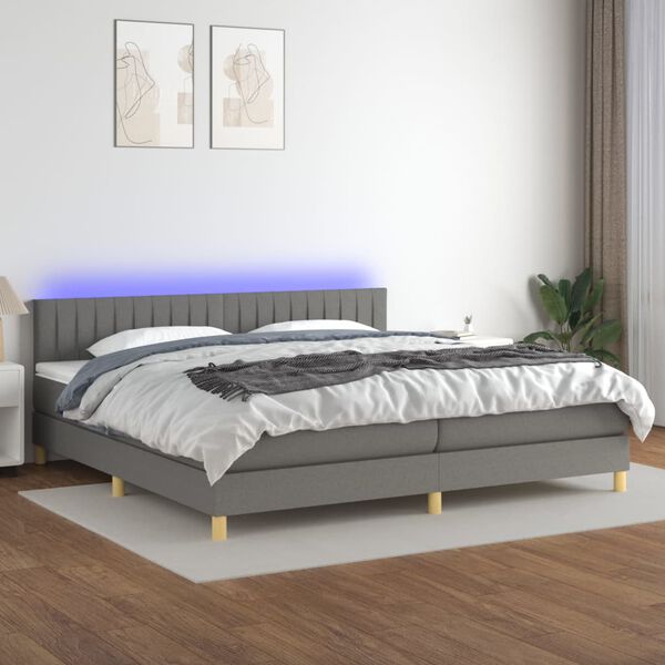 vidaXL Boxspring met matras en LED stof donkergrijs 200x200 cm