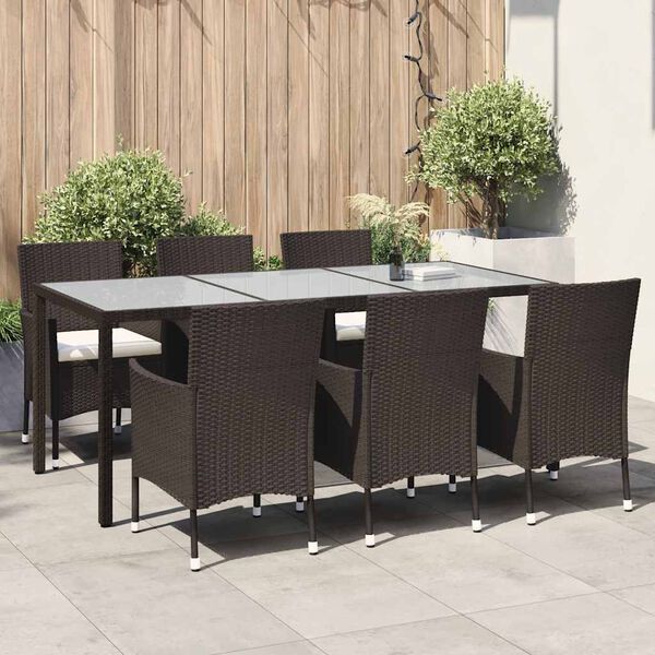 vidaXL 7-delige Tuinset met kussens poly rattan bruin