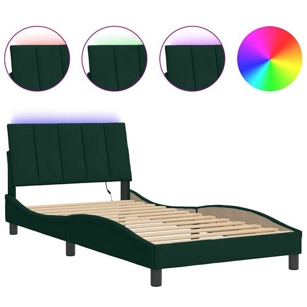 vidaXL Bedframe met LED zonder matras "Hanko" fluweel donkergroen 100x200 cm