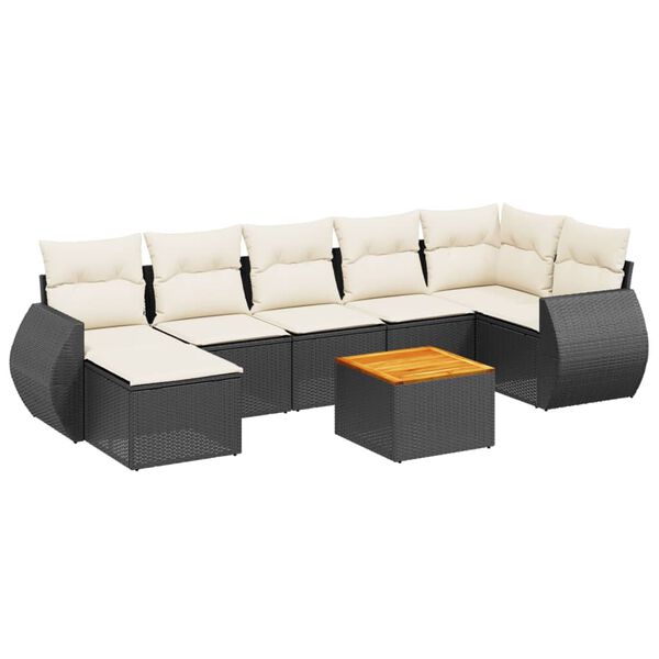 vidaXL 8-delige Loungeset met kussens poly rattan zwart