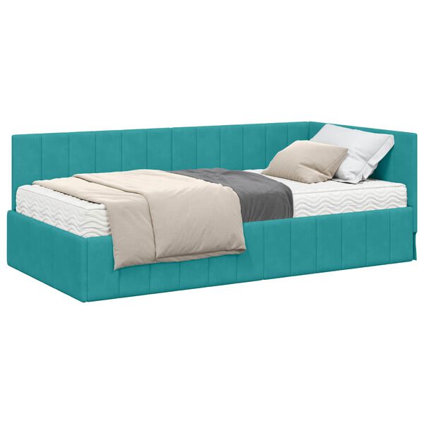 vidaXL Hoekbedframe met Matras met matras 2 pcs Turquoise Fluweel