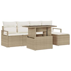 vidaXL Tuin Sofa Set 6 st Beige Poly riet