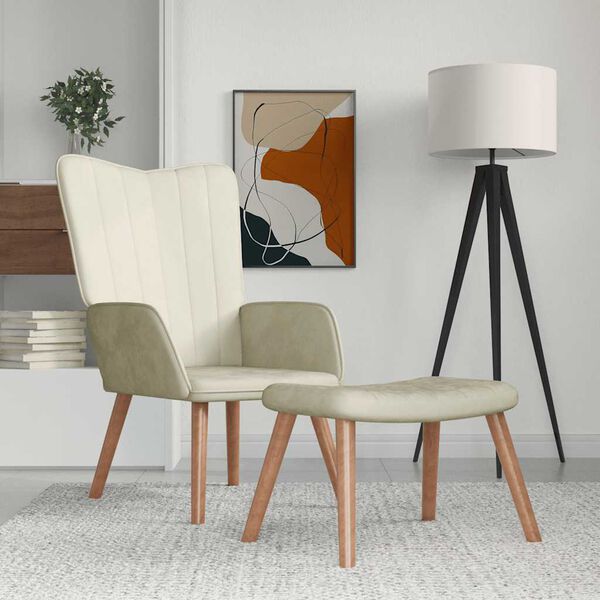 vidaXL Relaxstoel met voetenbank fluweel cr&egrave;mewit