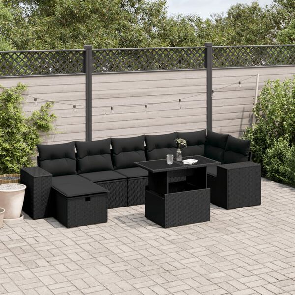 vidaXL 8-delige Loungeset met kussens poly rattan bruin