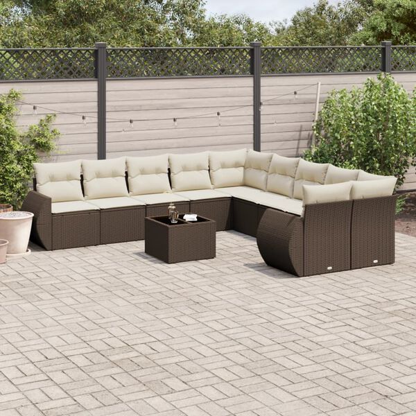 vidaXL 11-delige Loungeset met kussens poly rattan bruin