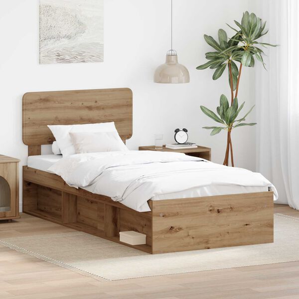 vidaXL Bedframe Ambachtelijk eiken 90 x 190 cm Massief grenenhout