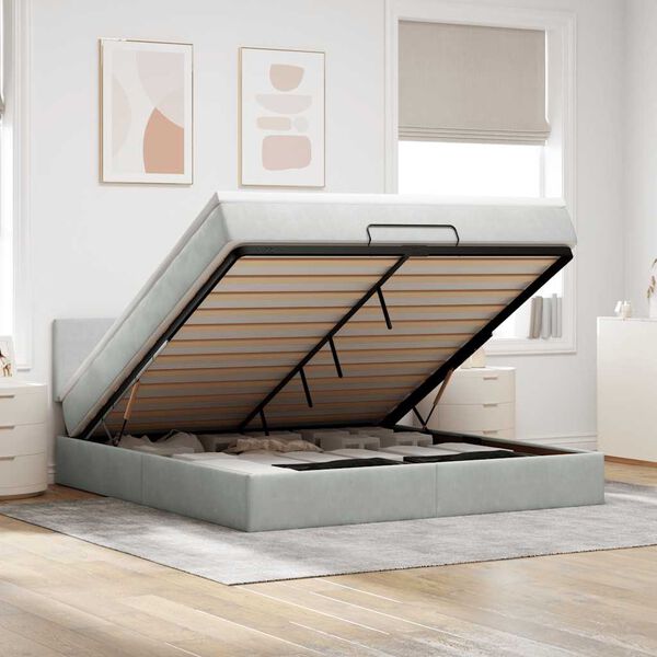 vidaXL Ottoman bed met matras en LED's 180x200cm fluweel lichtgrijs