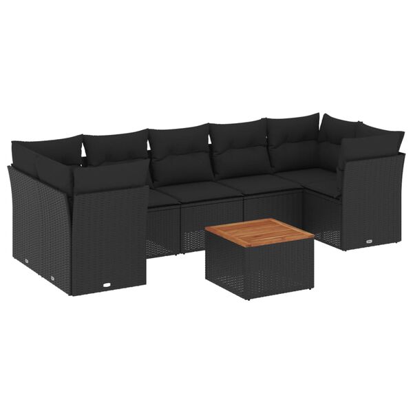 vidaXL 8-delige Loungeset met kussens poly rattan zwart
