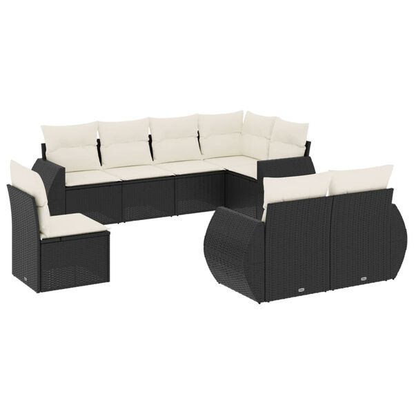 vidaXL 8-delige Loungeset met kussens poly rattan zwart