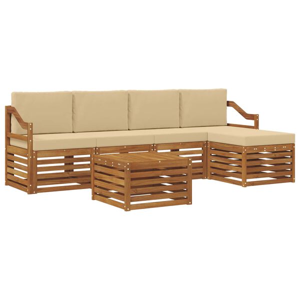 vidaXL Sofa-Sets 6 pcs Natuurlijk en Beige Massief Acaciahout