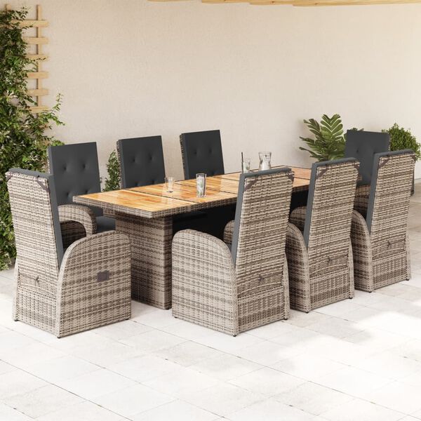 vidaXL 9-delige Tuinset met kussens poly rattan grijs