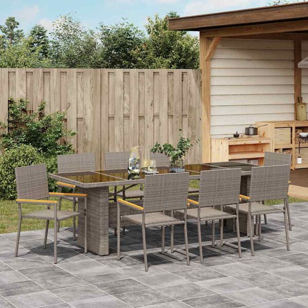 vidaXL Tuin eettafelset 9 pcs Grijs poly rattan