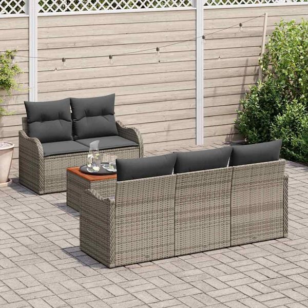 vidaXL Tuinbankenset met kussen 6 pcs Grijs poly rattan