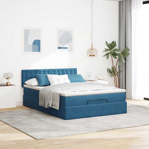 vidaXL Ottoman bed met matras 140x190cm fluweel donkerblauw