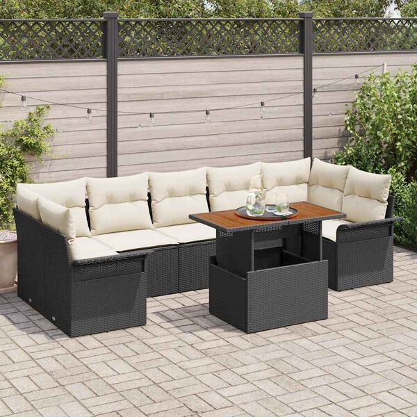 vidaXL Tuin Sofa Set met kussen 8 pcs Zwart en cr&egrave;me